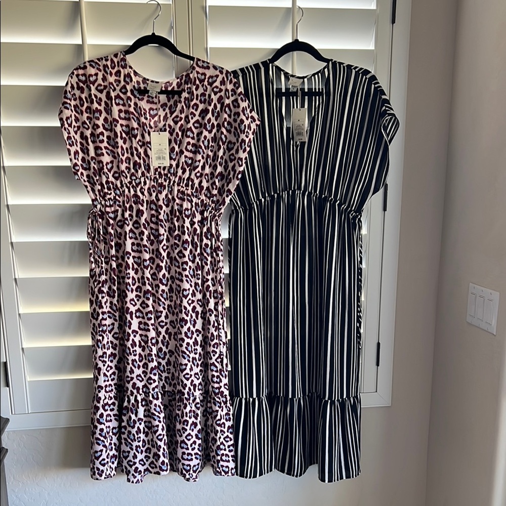A New Day Pink and Maroon Animal Print & Black and White Striped Sundresses